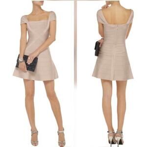 Herve Leger | Makayla Bandage Cocktail Dress Bare Nude Cap Sleeve Size Small